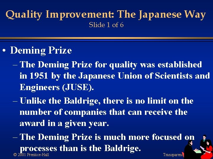 Quality Improvement: The Japanese Way Slide 1 of 6 • Deming Prize – The