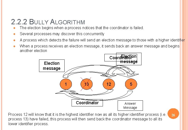 2. 2. 2 BULLY ALGORITHM l The election begins when a process notices that