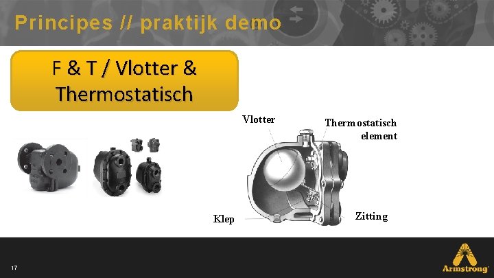 Principes // praktijk demo F & T / Vlotter & Thermostatisch Vlotter Klep 17