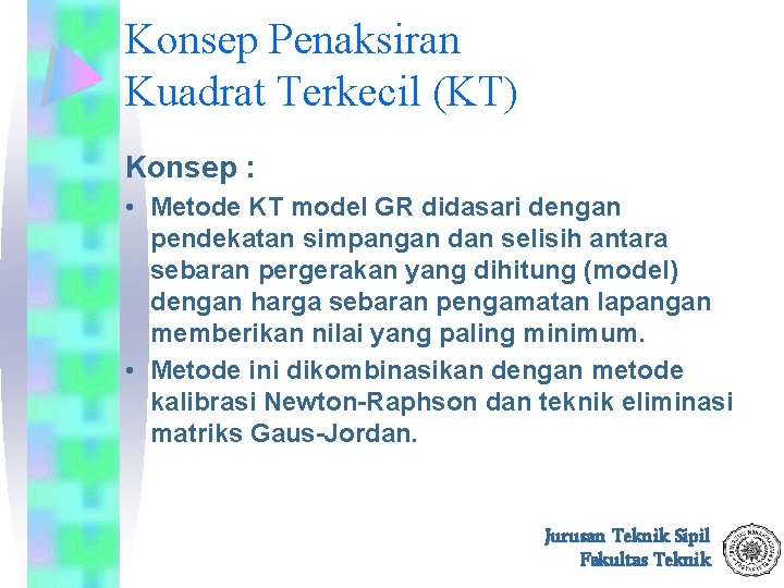 Konsep Penaksiran Kuadrat Terkecil (KT) Konsep : • Metode KT model GR didasari dengan