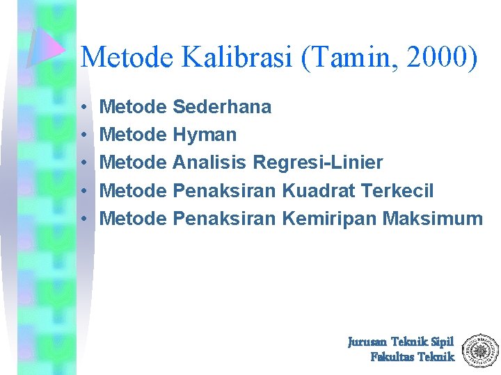 Metode Kalibrasi (Tamin, 2000) • • • Metode Sederhana Metode Hyman Metode Analisis Regresi-Linier