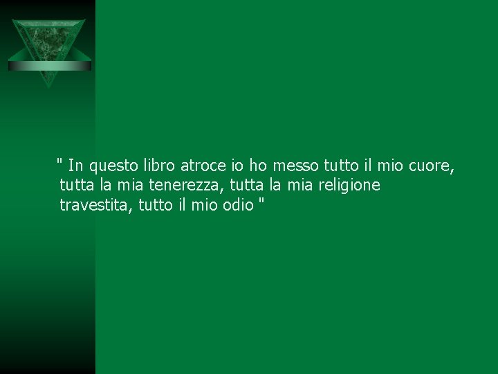  " In questo libro atroce io ho messo tutto il mio cuore, tutta