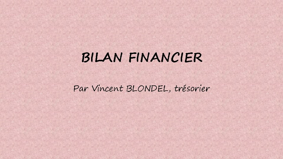 BILAN FINANCIER Par Vincent BLONDEL, trésorier 