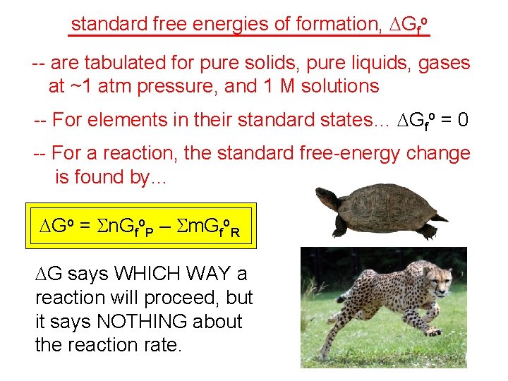 standard free energies of formation, DGfo -- are tabulated for pure solids, pure liquids,