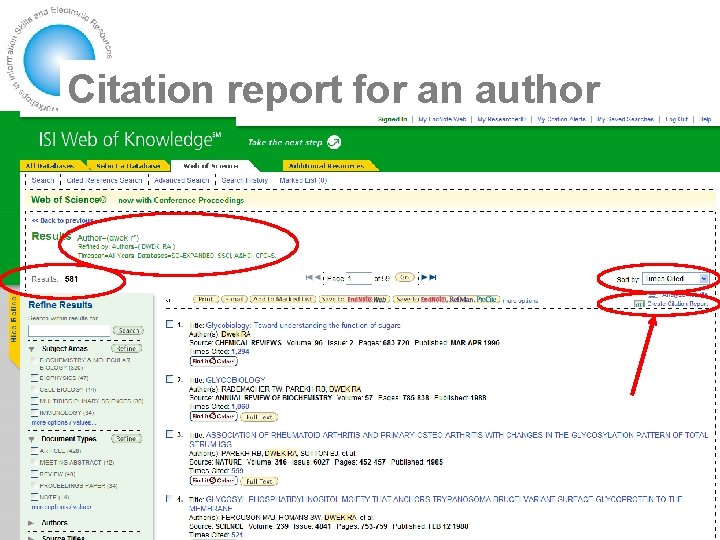 Citation report for an author 