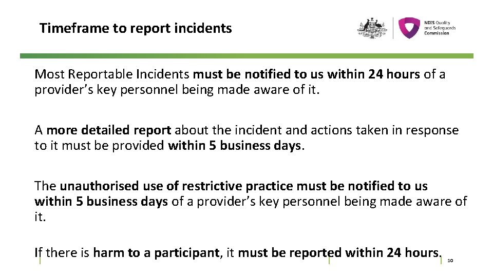 Timeframe to report incidents Most Reportable Incidents must be notified to us within 24