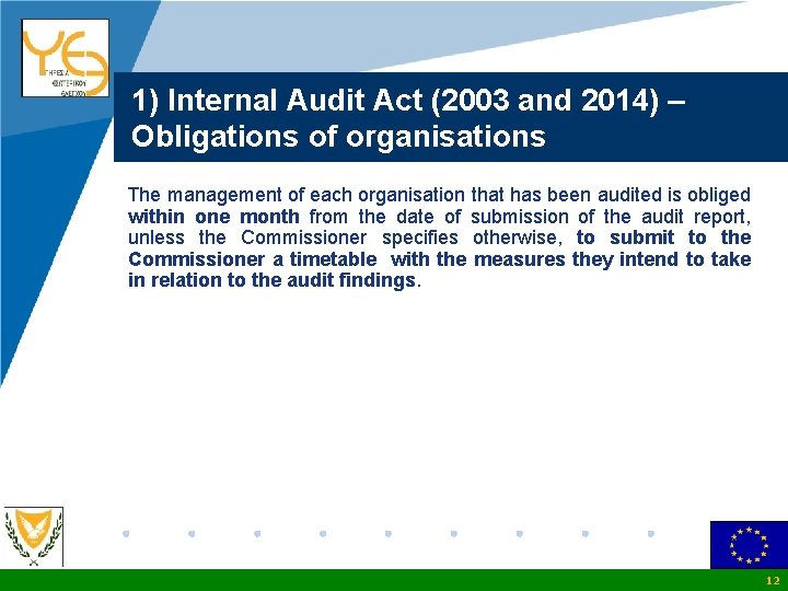 Company LOGO 1) Internal Audit Act (2003 and 2014) – Obligations of organisations The