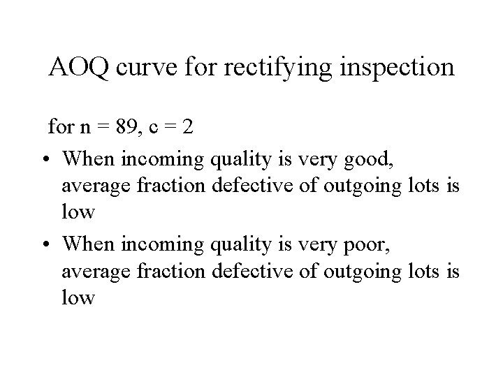 AOQ curve for rectifying inspection for n = 89, c = 2 • When
