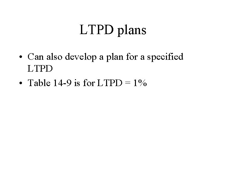 LTPD plans • Can also develop a plan for a specified LTPD • Table