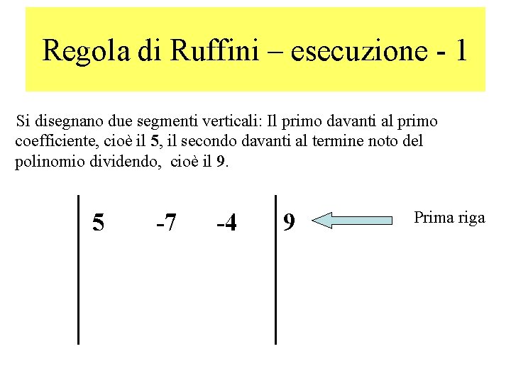 Regola di Ruffini – esecuzione - 1 Si disegnano due segmenti verticali: Il primo