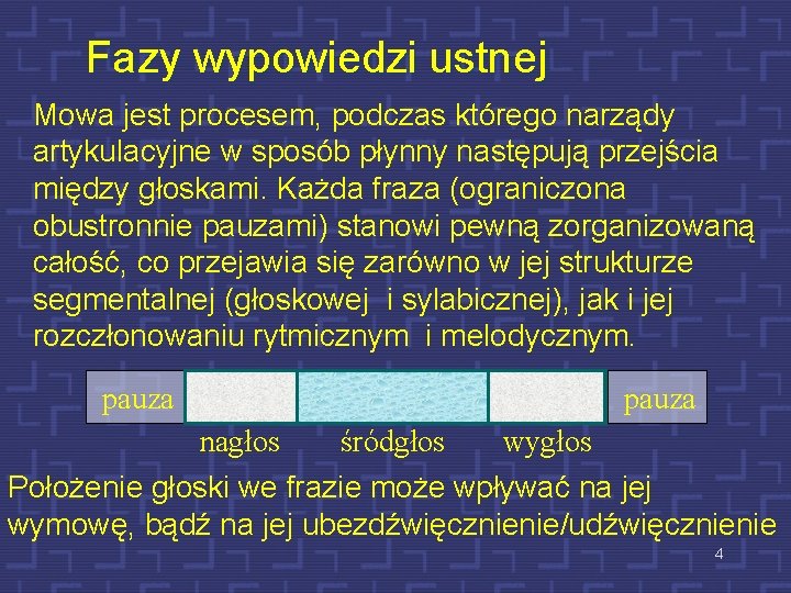 Fazy wypowiedzi ustnej Mowa jest procesem, podczas którego narządy artykulacyjne w sposób płynny następują