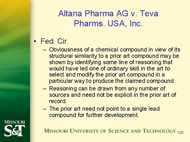 Altana Pharma AG v. Teva Pharms. USA, Inc. • Fed. Cir. – Obviousness of