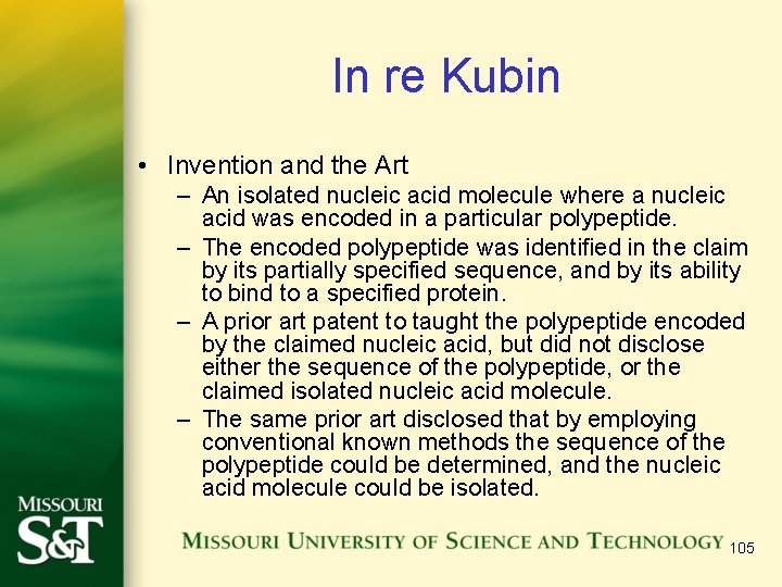 In re Kubin • Invention and the Art – An isolated nucleic acid molecule