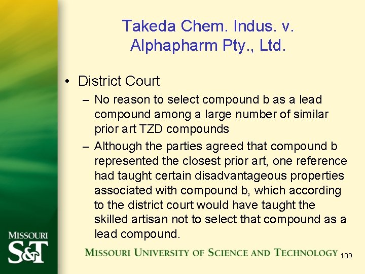 Takeda Chem. Indus. v. Alphapharm Pty. , Ltd. • District Court – No reason