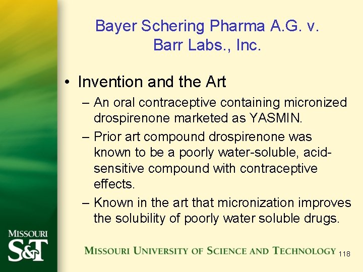 Bayer Schering Pharma A. G. v. Barr Labs. , Inc. • Invention and the