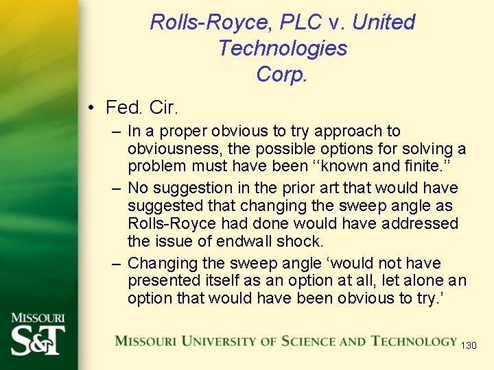 Rolls-Royce, PLC v. United Technologies Corp. • Fed. Cir. – In a proper obvious