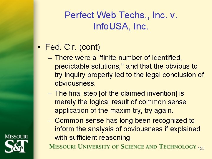 Perfect Web Techs. , Inc. v. Info. USA, Inc. • Fed. Cir. (cont) –