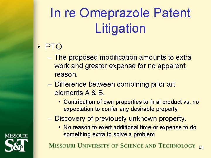 In re Omeprazole Patent Litigation • PTO – The proposed modification amounts to extra