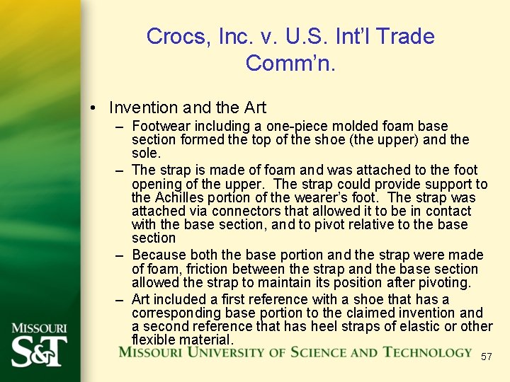 Crocs, Inc. v. U. S. Int’l Trade Comm’n. • Invention and the Art –