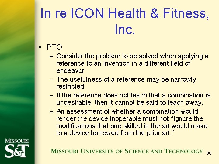 In re ICON Health & Fitness, Inc. • PTO – Consider the problem to