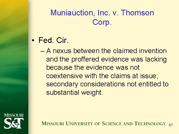 Muniauction, Inc. v. Thomson Corp. • Fed. Cir. – A nexus between the claimed