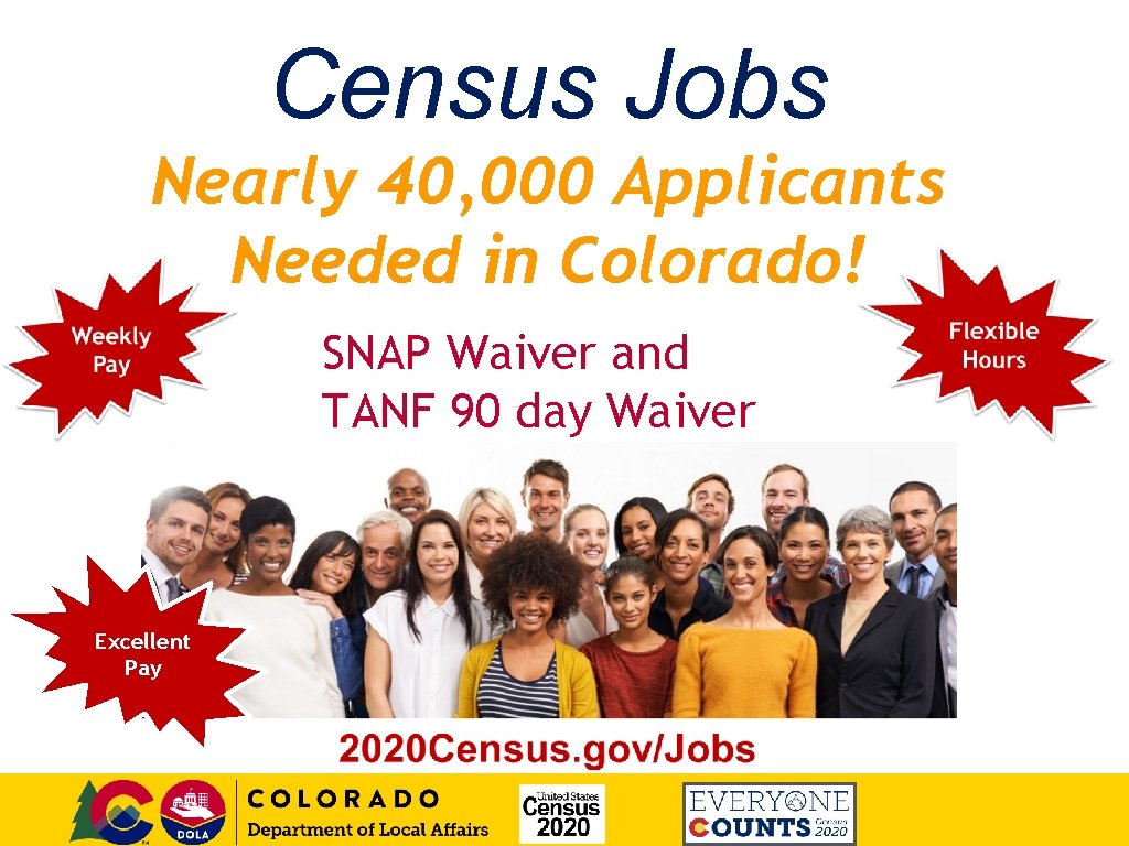 Census Jobs Nearly 40, 000 Applicants Needed in Colorado! SNAP Waiver and TANF 90