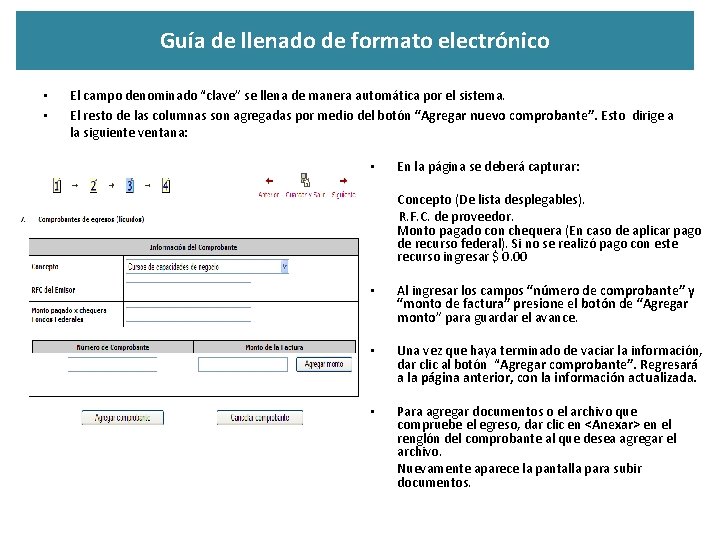 Guía de llenado de formato electrónico • • El campo denominado “clave” se llena