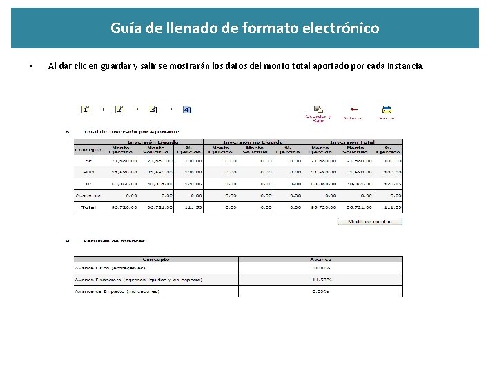 Guía de llenado de formato electrónico • Al dar clic en guardar y salir