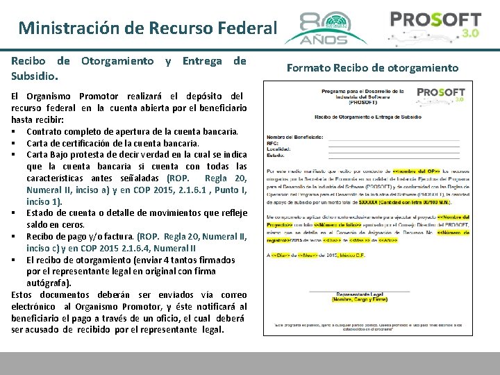 Ministración de Recurso Federal Recibo de Otorgamiento y Entrega de Subsidio. El Organismo Promotor