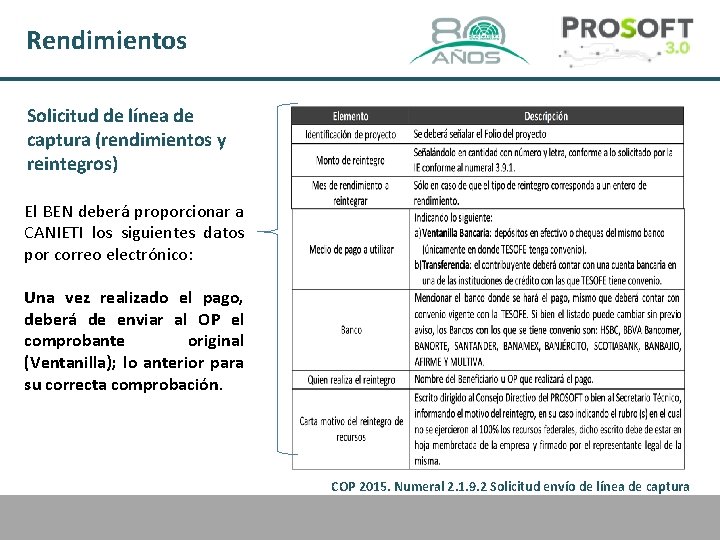 Rendimientos Solicitud de línea de captura (rendimientos y reintegros) El BEN deberá proporcionar a