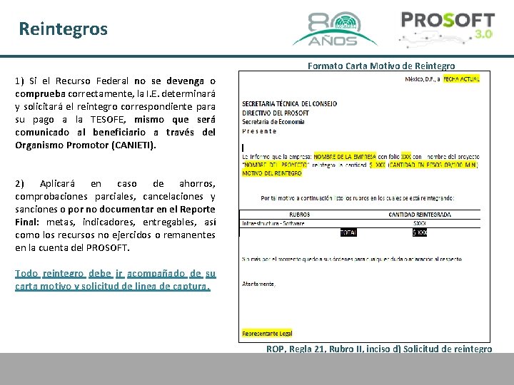 Reintegros Formato Carta Motivo de Reintegro 1) Si el Recurso Federal no se devenga