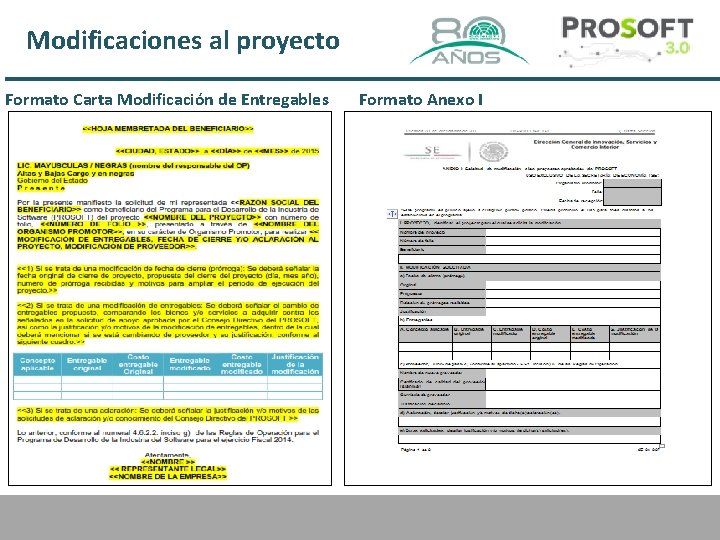Modificaciones al proyecto Formato Carta Modificación de Entregables Formato Anexo I 