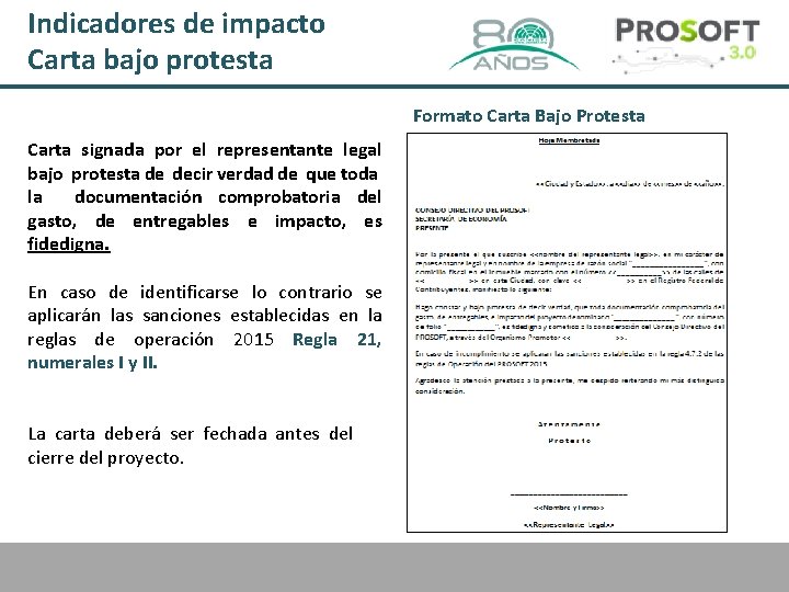 Indicadores de impacto Carta bajo protesta Formato Carta Bajo Protesta Carta signada por el