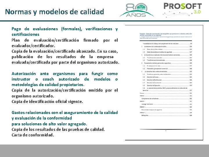 Normas y modelos de calidad Pago de evaluaciones (formales), verificaciones y certificaciones Plan de