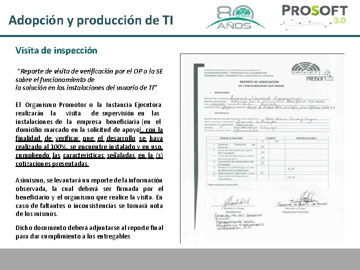 Adopción y producción de TI Visita de inspección ”Reporte de visita de verificación por