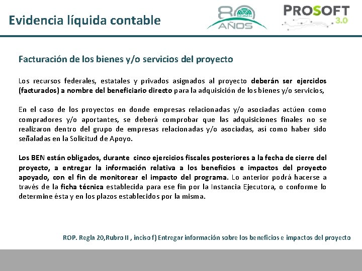 Evidencia líquida contable Facturación de los bienes y/o servicios del proyecto Los recursos federales,