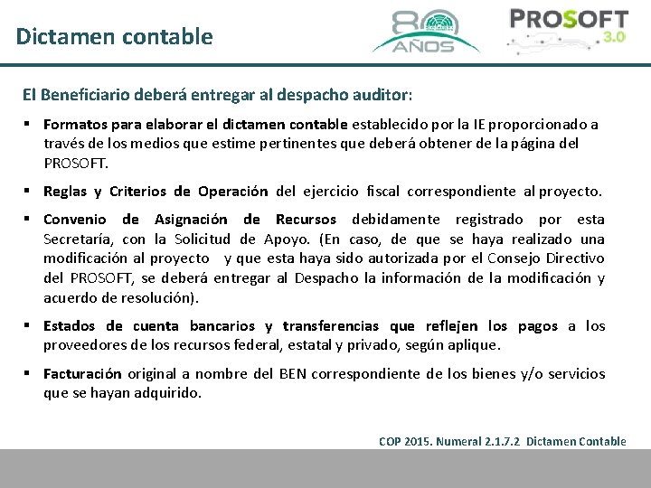 Dictamen contable El Beneficiario deberá entregar al despacho auditor: § Formatos para elaborar el