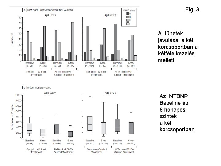 Fig. 3. A tünetek javulása a két korcsoportban a kétféle kezelés mellett Az NTBNP