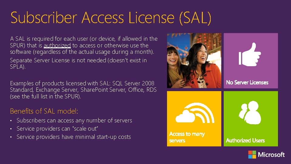 Subscriber Access License (SAL) A SAL is required for each user (or device, if