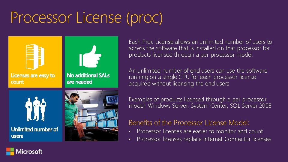 Processor License (proc) Each Proc License allows an unlimited number of users to access