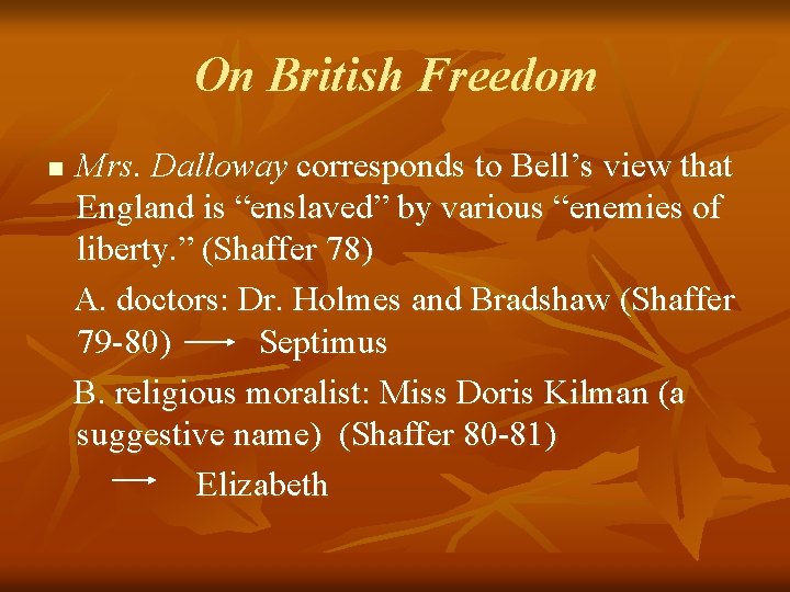 On British Freedom n Mrs. Dalloway corresponds to Bell’s view that England is “enslaved”