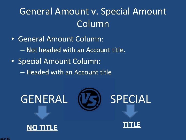 General Amount v. Special Amount Column • General Amount Column: – Not headed with