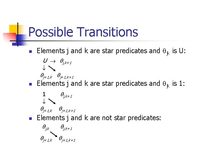 Possible Transitions n Elements j and k are star predicates and jk is U: