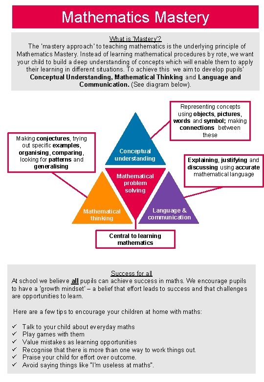 Mathematics Mastery What is ‘Mastery’? The ‘mastery approach’ to teaching mathematics is the underlying