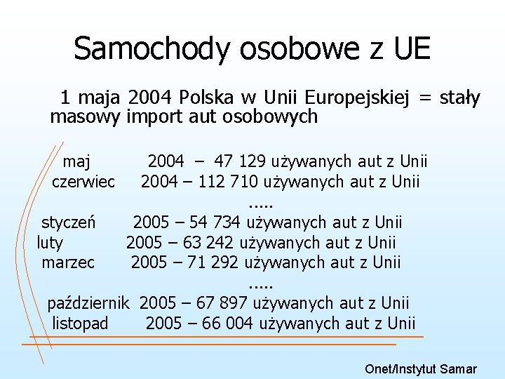 Samochody osobowe z UE 1 maja 2004 Polska w Unii Europejskiej = stały masowy