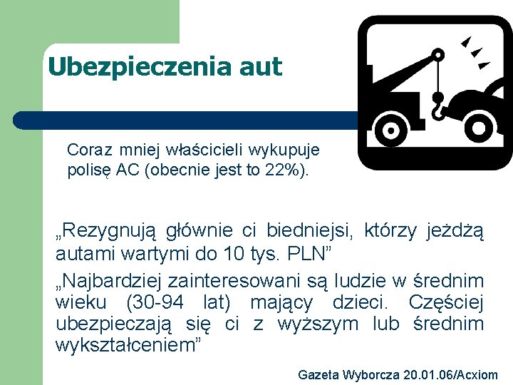 Ubezpieczenia aut Coraz mniej właścicieli wykupuje polisę AC (obecnie jest to 22%). „Rezygnują głównie