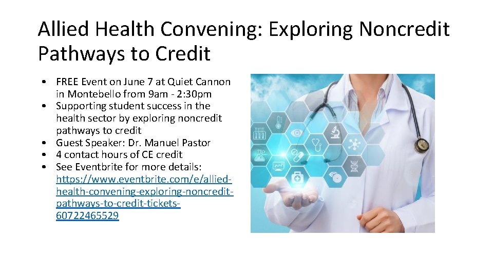 Allied Health Convening: Exploring Noncredit Pathways to Credit • FREE Event on June 7