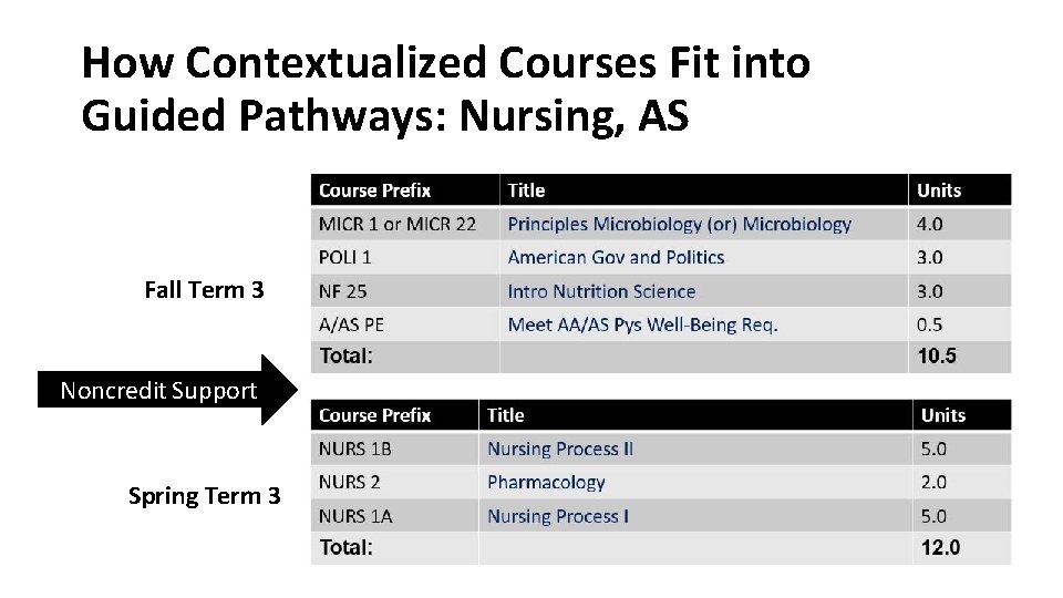 How Contextualized Courses Fit into Guided Pathways: Nursing, AS Fall Term 3 Noncredit Support