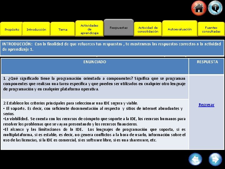 Propósito Introducción Tema Actividades de aprendizaje Respuestas Actividad de consolidación Autoevaluación Fuentes consultadas INTRODUCCIÓN: