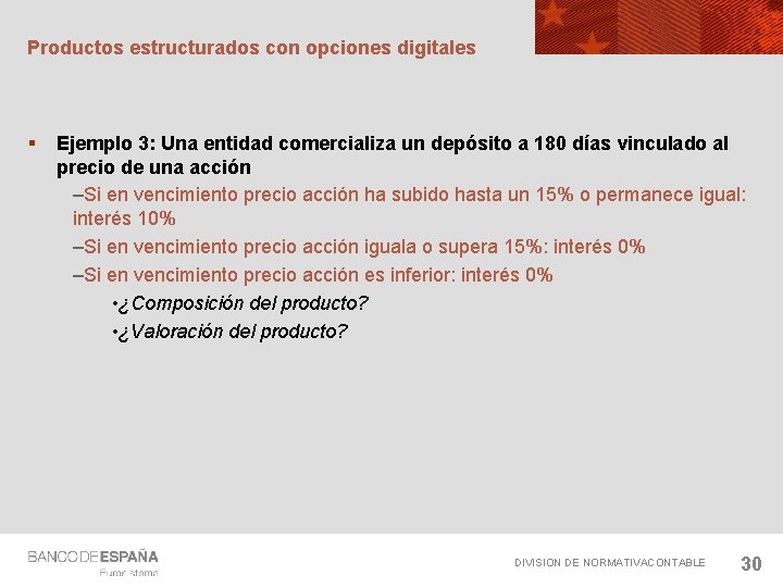 Productos estructurados con opciones digitales § Ejemplo 3: Una entidad comercializa un depósito a